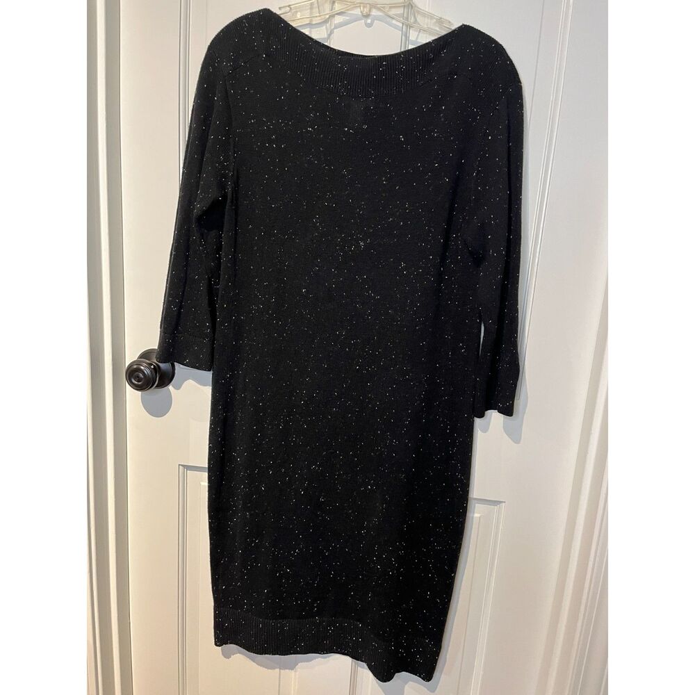LOFT Outlet Lounge Women’s Small Black Speckled Sweater Dress 3/4 Sleeve Knit